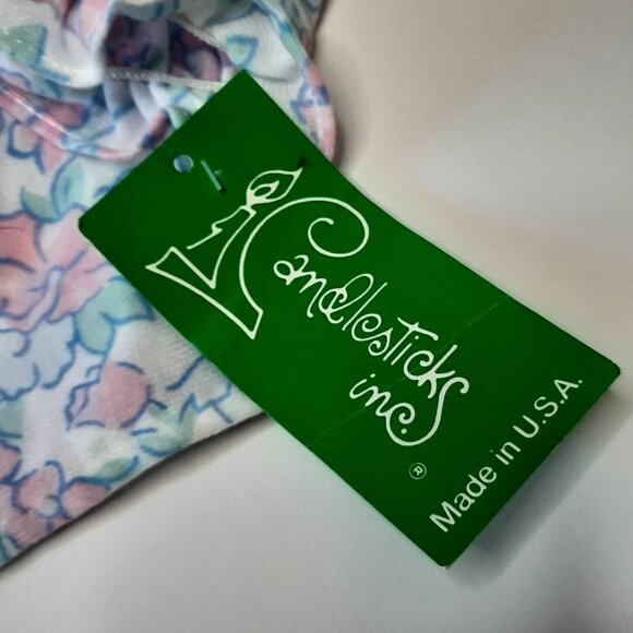 Vtg NEW Girls Flannel PJ Set Flannelette Floral Smocked Lace Pink Blue by Candle - Picture 8 of 9